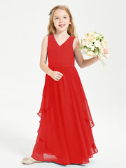 Boho Sleeveless Junior Chiffon Bridesmaids Gown Red