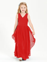 Boho Sleeveless Junior Chiffon Bridesmaids Gown Red