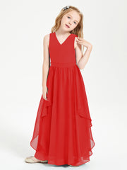 Boho Sleeveless Junior Chiffon Bridesmaids Gown Red