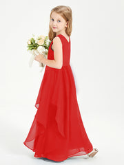 Boho Sleeveless Junior Chiffon Bridesmaids Gown Red