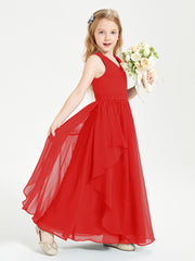 Boho Sleeveless Junior Chiffon Bridesmaids Gown Red