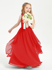 Boho Sleeveless Junior Chiffon Bridesmaids Gown Red