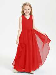 Boho Sleeveless Junior Chiffon Bridesmaids Gown Red