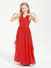 Boho Sleeveless Junior Chiffon Bridesmaids Gown Red