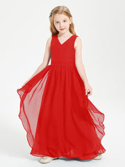 Boho Sleeveless Junior Chiffon Bridesmaids Gown Red