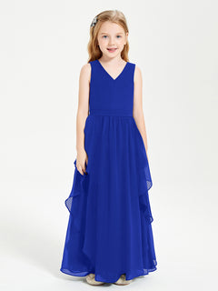 Boho Sleeveless Junior Chiffon Bridesmaids Gown Royal Blue