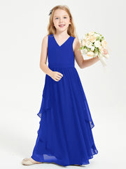 Boho Sleeveless Junior Chiffon Bridesmaids Gown Royal Blue