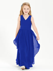 Boho Sleeveless Junior Chiffon Bridesmaids Gown Royal Blue