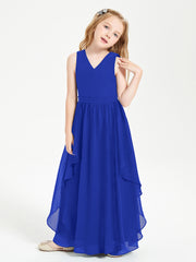 Boho Sleeveless Junior Chiffon Bridesmaids Gown Royal Blue