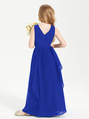 Boho Sleeveless Junior Chiffon Bridesmaids Gown Royal Blue