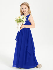 Boho Sleeveless Junior Chiffon Bridesmaids Gown Royal Blue