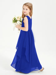 Boho Sleeveless Junior Chiffon Bridesmaids Gown Royal Blue