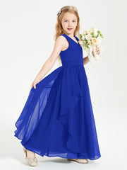 Boho Sleeveless Junior Chiffon Bridesmaids Gown Royal Blue