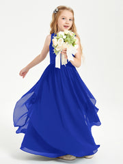 Boho Sleeveless Junior Chiffon Bridesmaids Gown Royal Blue