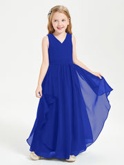 Boho Sleeveless Junior Chiffon Bridesmaids Gown Royal Blue
