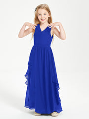 Boho Sleeveless Junior Chiffon Bridesmaids Gown Royal Blue
