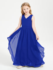 Boho Sleeveless Junior Chiffon Bridesmaids Gown Royal Blue
