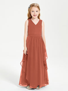 Boho Sleeveless Junior Chiffon Bridesmaids Gown Rust