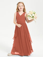 Boho Sleeveless Junior Chiffon Bridesmaids Gown Rust