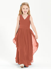 Boho Sleeveless Junior Chiffon Bridesmaids Gown Rust
