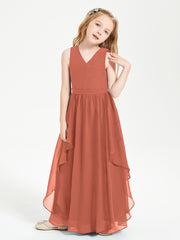 Boho Sleeveless Junior Chiffon Bridesmaids Gown Rust