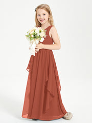 Boho Sleeveless Junior Chiffon Bridesmaids Gown Rust
