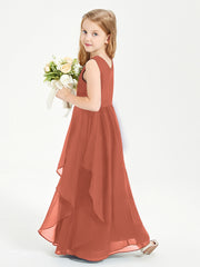 Boho Sleeveless Junior Chiffon Bridesmaids Gown Rust