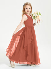 Boho Sleeveless Junior Chiffon Bridesmaids Gown Rust