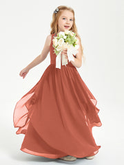 Boho Sleeveless Junior Chiffon Bridesmaids Gown Rust
