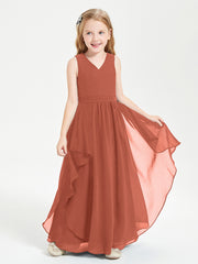 Boho Sleeveless Junior Chiffon Bridesmaids Gown Rust