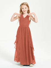 Boho Sleeveless Junior Chiffon Bridesmaids Gown Rust