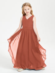 Boho Sleeveless Junior Chiffon Bridesmaids Gown Rust