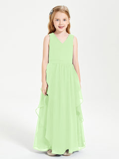 Boho Sleeveless Junior Chiffon Bridesmaids Gown Sage