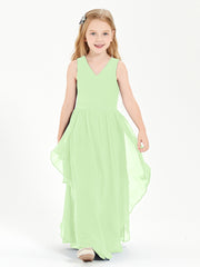 Boho Sleeveless Junior Chiffon Bridesmaids Gown Sage