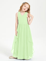 Boho Sleeveless Junior Chiffon Bridesmaids Gown Sage