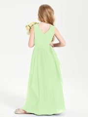 Boho Sleeveless Junior Chiffon Bridesmaids Gown Sage