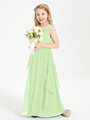Boho Sleeveless Junior Chiffon Bridesmaids Gown Sage