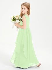 Boho Sleeveless Junior Chiffon Bridesmaids Gown Sage