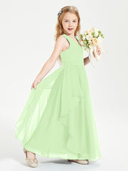 Boho Sleeveless Junior Chiffon Bridesmaids Gown Sage