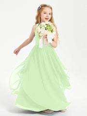 Boho Sleeveless Junior Chiffon Bridesmaids Gown Sage