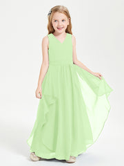 Boho Sleeveless Junior Chiffon Bridesmaids Gown Sage