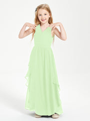 Boho Sleeveless Junior Chiffon Bridesmaids Gown Sage