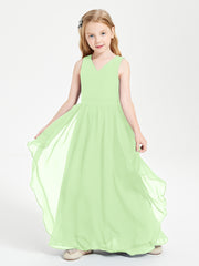 Boho Sleeveless Junior Chiffon Bridesmaids Gown Sage