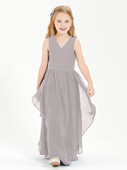 Boho Sleeveless Junior Chiffon Bridesmaids Gown Silver