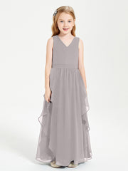 Boho Sleeveless Junior Chiffon Bridesmaids Gown Silver