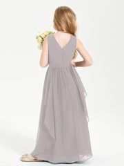 Boho Sleeveless Junior Chiffon Bridesmaids Gown Silver