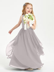 Boho Sleeveless Junior Chiffon Bridesmaids Gown Silver