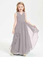 Boho Sleeveless Junior Chiffon Bridesmaids Gown Silver