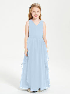 Boho Sleeveless Junior Chiffon Bridesmaids Gown Sky Blue