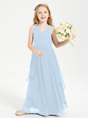 Boho Sleeveless Junior Chiffon Bridesmaids Gown Sky Blue